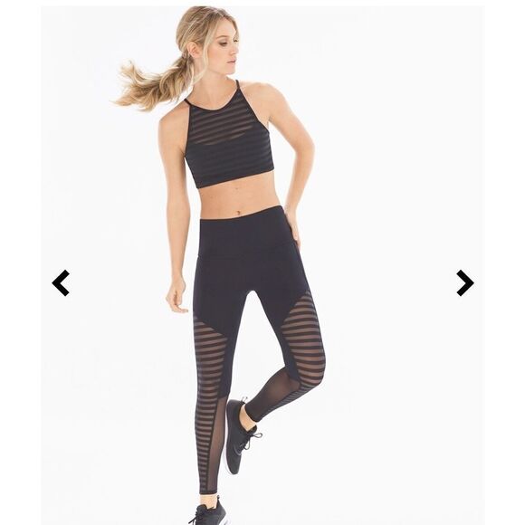 ONZIE Fierce Striped Mesh Leggings, black, size S/M - Picture 1 of 10